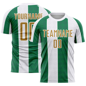 Custom White Old Gold-Kelly Green Sublimation Soccer Uniform Jersey