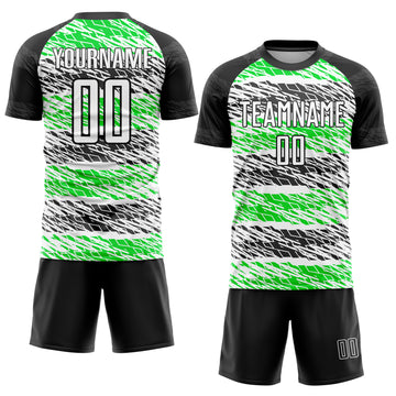 Custom Black White-Neon Green Sublimation Soccer Uniform Jersey