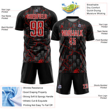 Load image into Gallery viewer, Custom Black Red-White Lightning Sublimation Soccer Uniform Jersey
