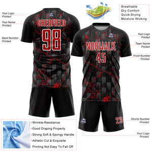 Custom Black Red-White Lightning Sublimation Soccer Uniform Jersey