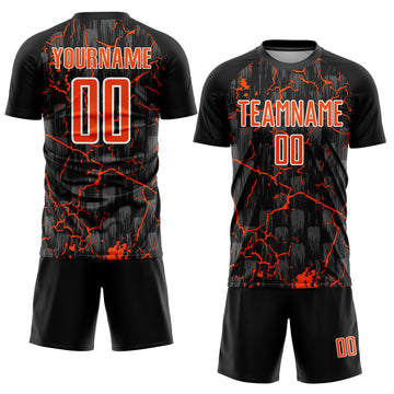 Custom Black Orange-White Pink Lightning Sublimation Soccer Uniform Jersey