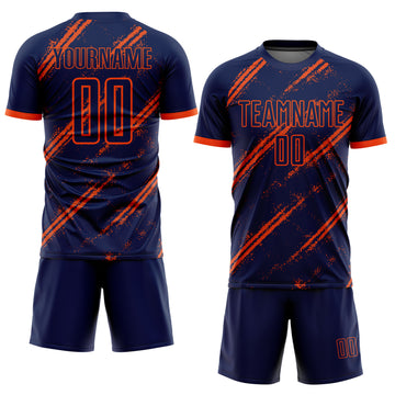 Custom Navy Orange Sublimation Soccer Uniform Jersey