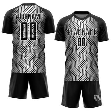 Custom Black White Lines Sublimation Soccer Uniform Jersey