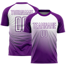 Laden Sie das Bild in den Galerie-Viewer, Custom Purple White Abstract Geometric Triangles Sublimation Soccer Uniform Jersey
