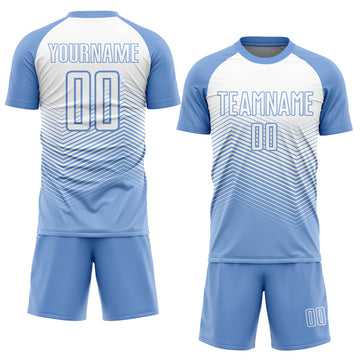 Custom Light Blue White Lines Sublimation Soccer Uniform Jersey