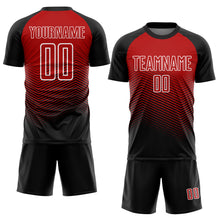 Load image into Gallery viewer, Custom Black Red-White Lines Sublimation Soccer Uniform Jersey
