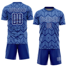 Laden Sie das Bild in den Galerie-Viewer, Custom Royal Light Blue-White Abstract Geometric Shapes Sublimation Soccer Uniform Jersey
