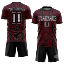 Laden Sie das Bild in den Galerie-Viewer, Custom Crimson Black-White Abstract Geometric Shapes Sublimation Soccer Uniform Jersey
