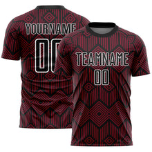 Laden Sie das Bild in den Galerie-Viewer, Custom Crimson Black-White Abstract Geometric Shapes Sublimation Soccer Uniform Jersey
