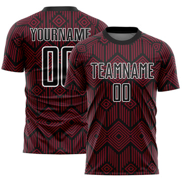 Custom Crimson Black-White Abstract Geometric Shapes Sublimation Soccer Uniform Jersey