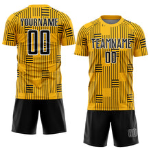 Laden Sie das Bild in den Galerie-Viewer, Custom Gold Black-White Lines Sublimation Soccer Uniform Jersey
