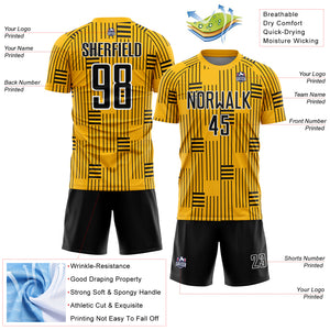 Custom Gold Black-White Lines Sublimation Soccer Uniform Jersey