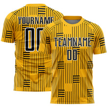Laden Sie das Bild in den Galerie-Viewer, Custom Gold Black-White Lines Sublimation Soccer Uniform Jersey
