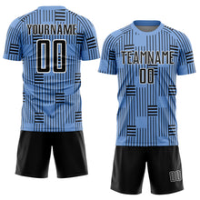 Laden Sie das Bild in den Galerie-Viewer, Custom Light Blue Black-White Lines Sublimation Soccer Uniform Jersey
