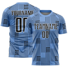 Load image into Gallery viewer, Custom Light Blue Black-White Lines Sublimation Soccer Uniform Jersey
