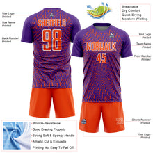 Laden Sie das Bild in den Galerie-Viewer, Custom Purple Orange-White Lines Sublimation Soccer Uniform Jersey
