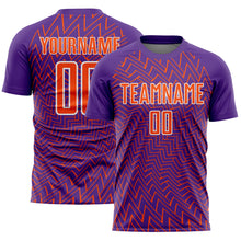 Laden Sie das Bild in den Galerie-Viewer, Custom Purple Orange-White Lines Sublimation Soccer Uniform Jersey
