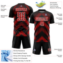 Laden Sie das Bild in den Galerie-Viewer, Custom Black Red-White Abstract Triangle Sublimation Soccer Uniform Jersey
