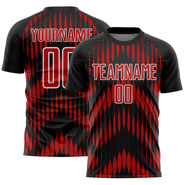 Custom Black Red-White Abstract Triangle Sublimation Soccer Uniform Jersey