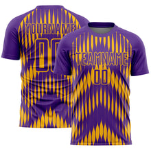 Load image into Gallery viewer, Custom Purple Gold Abstract Triangle Sublimation Soccer Uniform Jersey
