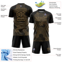 Load image into Gallery viewer, Custom Black Old Gold Abstract Hexagon Sublimation Soccer Uniform Jersey
