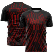 Load image into Gallery viewer, Custom Black Red Abstract Hexagon Sublimation Soccer Uniform Jersey
