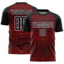 Load image into Gallery viewer, Custom Black Red-White Abstract Geometric Shapes Sublimation Soccer Uniform Jersey
