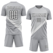 Laden Sie das Bild in den Galerie-Viewer, Custom Gray White-Black Stripes Sublimation Soccer Uniform Jersey
