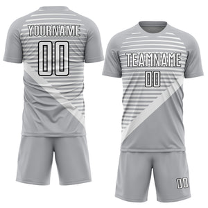 Custom Gray White-Black Stripes Sublimation Soccer Uniform Jersey