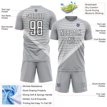 Laden Sie das Bild in den Galerie-Viewer, Custom Gray White-Black Stripes Sublimation Soccer Uniform Jersey
