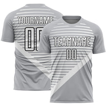 Laden Sie das Bild in den Galerie-Viewer, Custom Gray White-Black Stripes Sublimation Soccer Uniform Jersey
