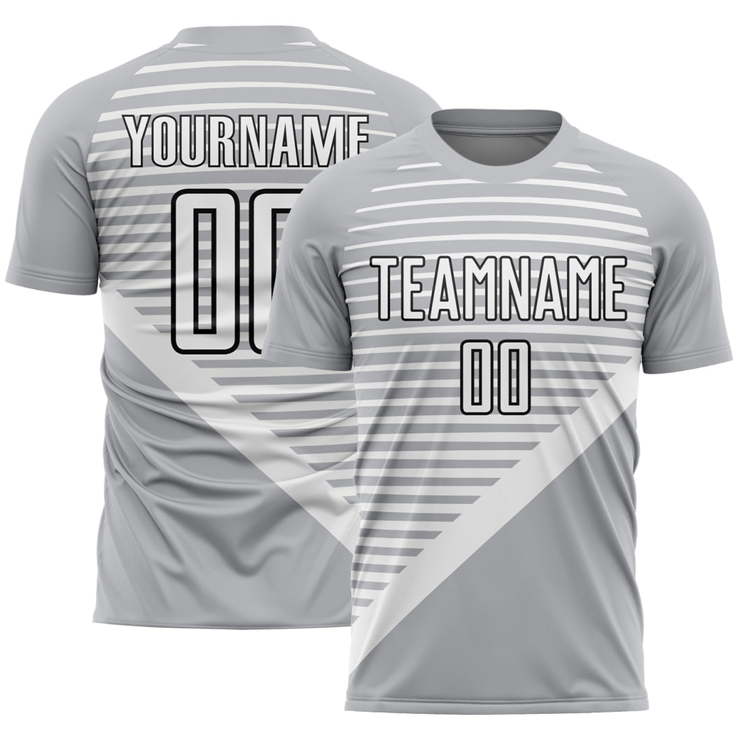 Custom Gray White-Black Stripes Sublimation Soccer Uniform Jersey