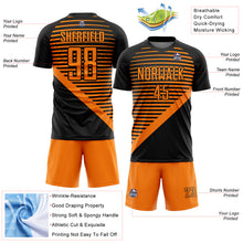 Load image into Gallery viewer, Custom Black Bay Orange Stripes Sublimation Soccer Uniform Jersey
