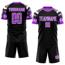 Laden Sie das Bild in den Galerie-Viewer, Custom Black Purple-White Animal Print Sublimation Soccer Uniform Jersey
