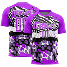 Laden Sie das Bild in den Galerie-Viewer, Custom Purple Black-White Animal Print Sublimation Soccer Uniform Jersey
