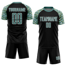Load image into Gallery viewer, Custom Black Midnight Green-White Curved And Wavy Lines Sublimation Soccer Uniform Jersey
