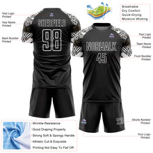 Laden Sie das Bild in den Galerie-Viewer, Custom Black White Zebra And Geometric Pattern Sublimation Soccer Uniform Jersey
