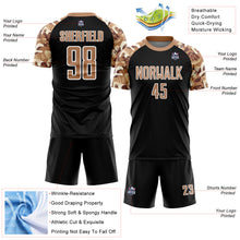 Laden Sie das Bild in den Galerie-Viewer, Custom Black Old Gold-White Camouflage Sublimation Soccer Uniform Jersey
