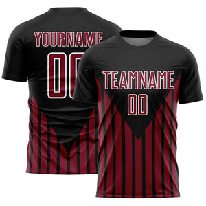 Custom Black Crimson-White Lines Sublimation Soccer Uniform Jersey