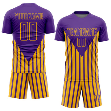 Custom Purple Gold Lines Sublimation Soccer Uniform Jersey