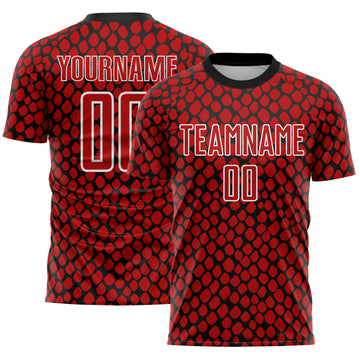Custom Red Black-White Snake Skin Sublimation Soccer Uniform Jersey