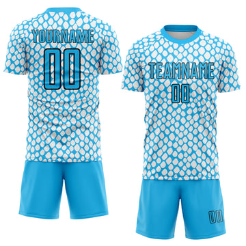 Custom Sky Blue Black-White Snake Skin Sublimation Soccer Uniform Jersey