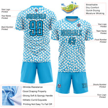 Laden Sie das Bild in den Galerie-Viewer, Custom Sky Blue Black-White Snake Skin Sublimation Soccer Uniform Jersey
