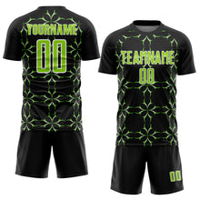 Laden Sie das Bild in den Galerie-Viewer, Custom Black Neon Green-White Damask Pattern Sublimation Soccer Uniform Jersey
