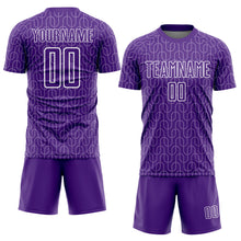 Load image into Gallery viewer, Custom Purple White Geometric Pattern Sublimation Soccer Uniform Jersey
