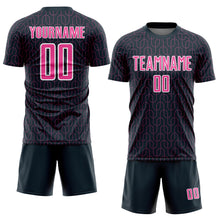 Laden Sie das Bild in den Galerie-Viewer, Custom Navy Pink-White Geometric Pattern Sublimation Soccer Uniform Jersey
