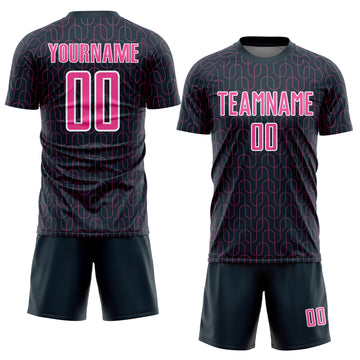 Custom Navy Pink-White Geometric Pattern Sublimation Soccer Uniform Jersey
