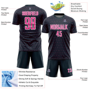 Custom Navy Pink-White Geometric Pattern Sublimation Soccer Uniform Jersey