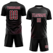 Laden Sie das Bild in den Galerie-Viewer, Custom Black Crimson-White Geometric Lines Sublimation Soccer Uniform Jersey
