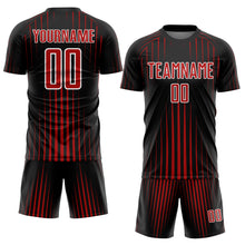 Laden Sie das Bild in den Galerie-Viewer, Custom Black Red-White Lines Sublimation Soccer Uniform Jersey

